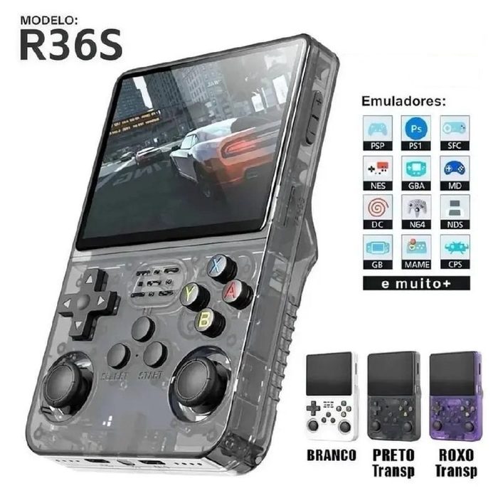 Console Portátil Retrô R36S Tela 3,5 IPS polegadas, 21+ emuladores, 64GB 15000 jogos