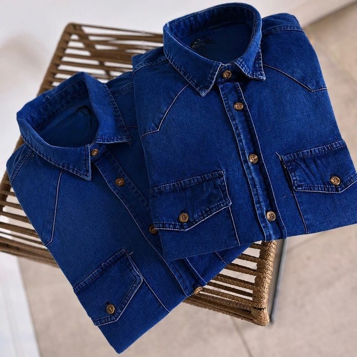 Camisa Jeans Social Manga Comprida Casual Basico