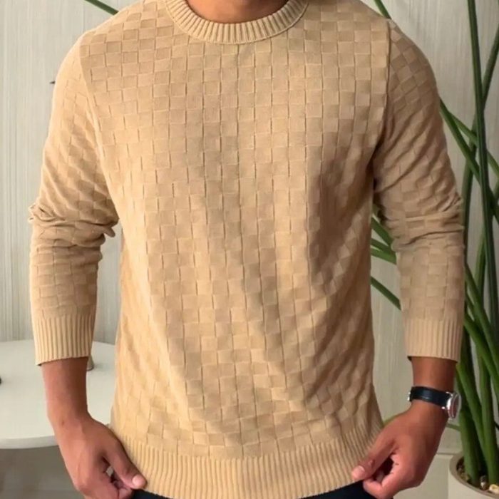 Suéter Masculino Lã Tricot Manga Longa Xadrez Blusa De Frio P ao GG