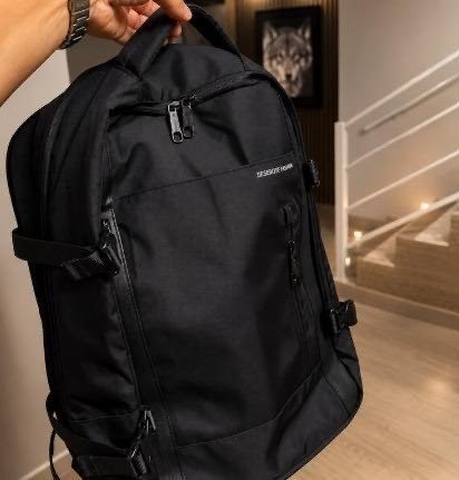 Mochila masculina, impermeável, reforçada, com capacidade ampliada de 30-42L, adequada para portátil, viagens diárias, cor preta