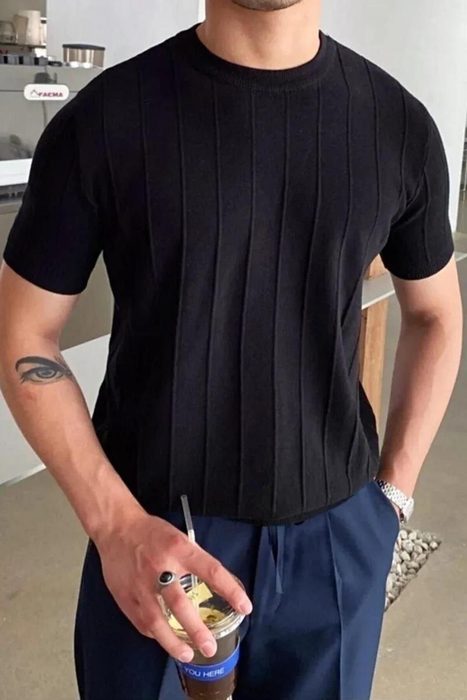 Blusa Masculina Básica Manga Curta Canelada Tricot Modal M ao GG