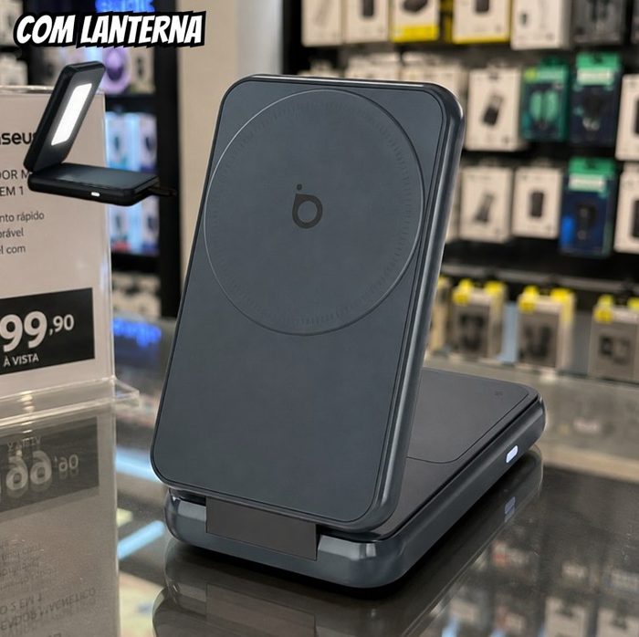 Carregador Sem Fio Basike 2 em 1 Magnético p/ iPhone e Samsung c/ Luz Noturna