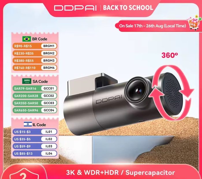câmera veicular ddpai mini pro 3k 1620p hdr wi-fi