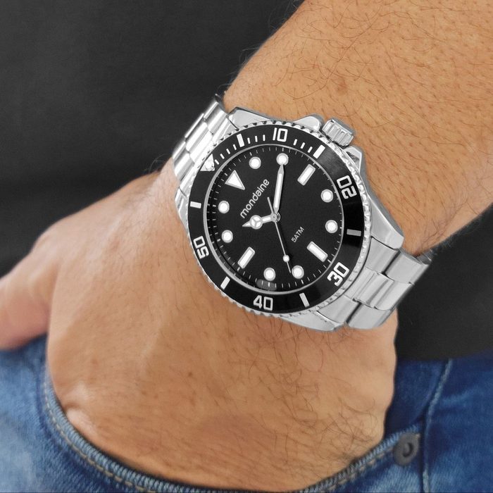 Relógio Prata Masculino Mondiane 32549g0mvne1 Cor Da Correia Prateado Cor Do Fundo Preto