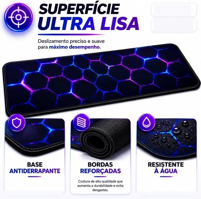 Mouse Pad Gamer Grande Profissional Extra 80x30 cm Bordas Costuradas Base Antiderrapante