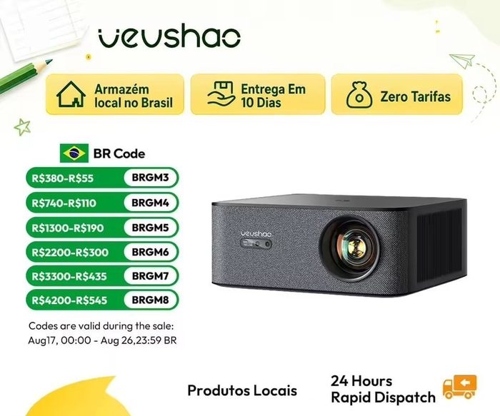 Projetor VEVSHAO A24 Max 4K Android TV Oficial Google Wifi 1080p, 1700ANSI lumens