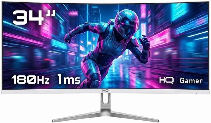Monitor Gamer HQ 34" Branco Curvo 1ms, 180Hz, UltraWide QHD