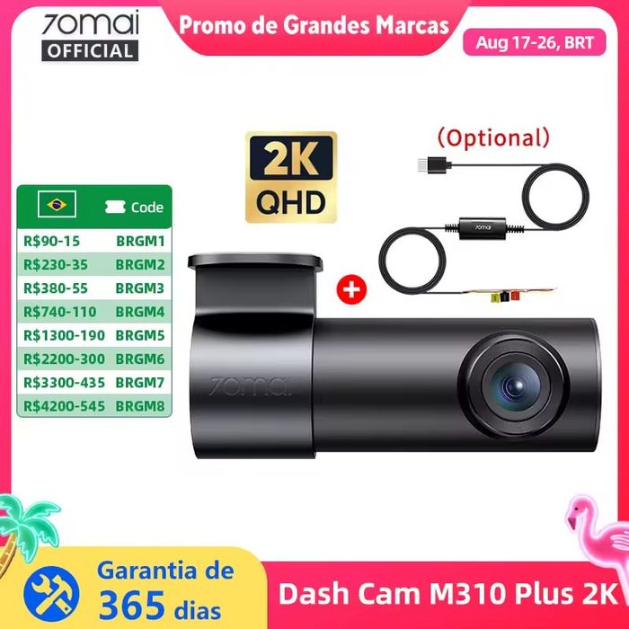 Câmera Veicular 70mai M310 Plus 2K | 1440p | Super Night Vision | Abertura F1.55 | Wi-Fi | Controle por Voz | Monitoramento 24h