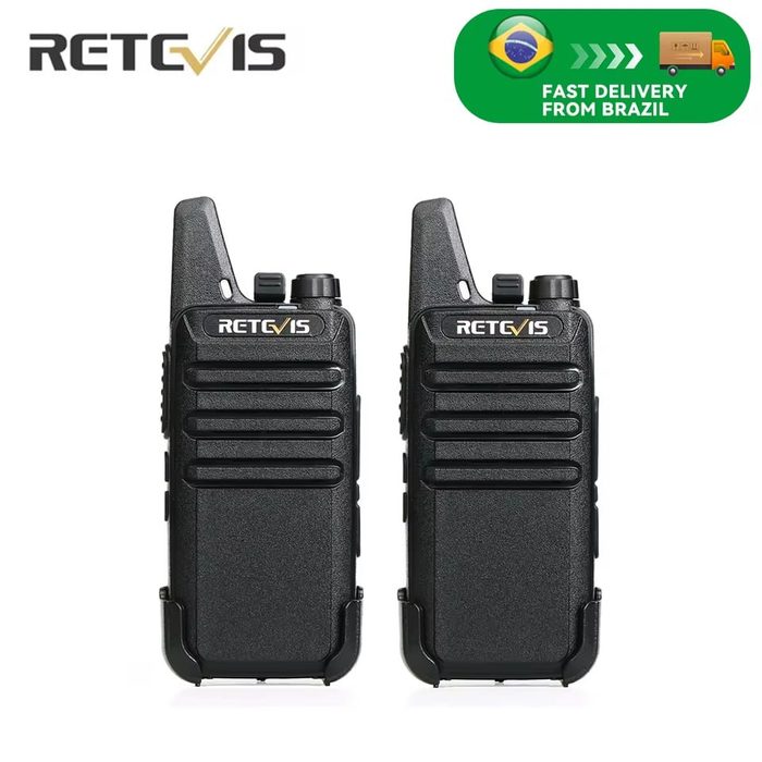 Kit 2 Rádios Comunicadores Retevis RT22 – Walkie Talkie Portátil | 16 Canais | VOX Mãos Livres | Recarregável | Compacto e Leve