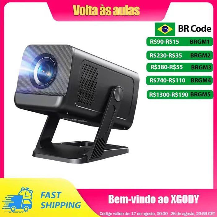 Projetor XGODY Gimbal 5 GO – 300 ANSI | Android 14 | Wi-Fi 6 Dual Band | Bluetooth 5.4 | Suporte 4K | Projeção 180°
