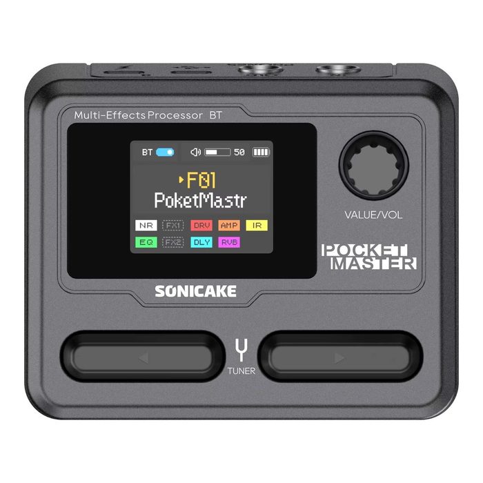 🎮 SONICAKE Pocket Master Amplificador de Guitarra e Baixo com 100+ Efeitos Múltiplos, Controle por APP, Bateria Embutida QME-10