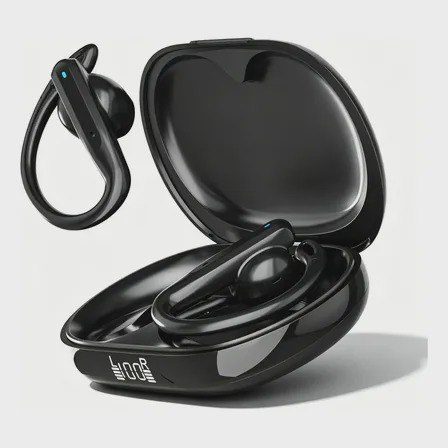 Fone de Ouvido Bluetooth JSKJ TWS In-ear Sem Fio Esportivo com Gancho e Microfone Preto