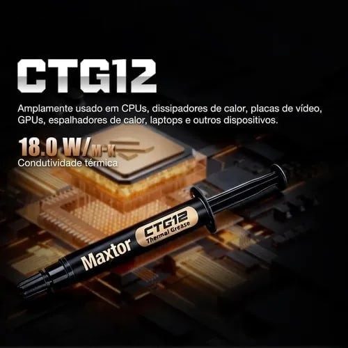 Pasta Térmica Maxtor CTG12 18W/mk de Alto Desempenho, Graxa de Refrigeração para CPU, GPU e Dissipador de Calor, para Overclocking em PC
