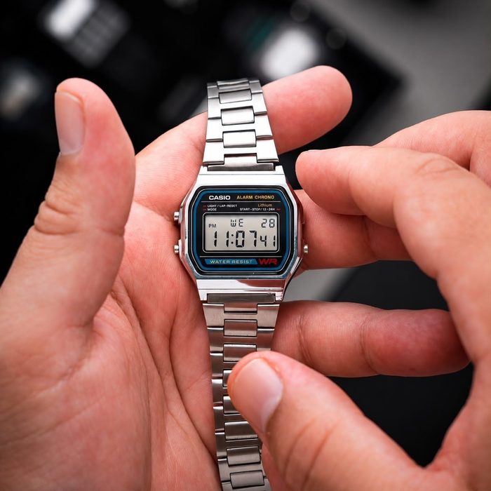 Relogio Casio Unissex Vintage Prata - A158wa-1df Correia Prateado Bisel Prateado Fundo P
