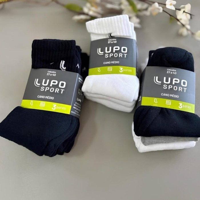 Kit 3 Pares Meias Esportivas Cano Médio Lupo Masculino 37-40