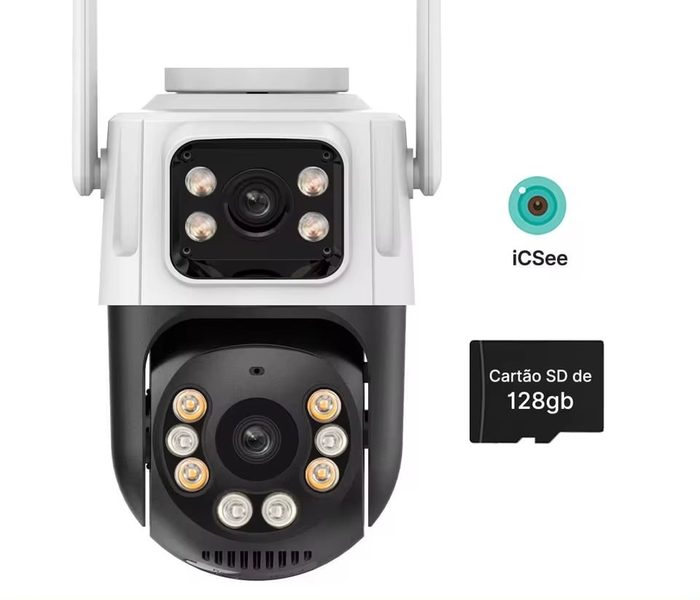 Câmera de Segurança P2 iCSee | Wi-Fi | Lente Dupla | PTZ 360° + Cartão Micro SD 128GB