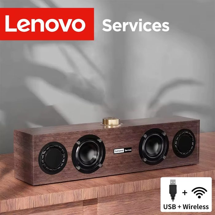 Caixa de Som Lenovo C02 Multimídia Bluetooth, Modo Duplo com Fio/Sem Fio, Design Retrô, Subwoofer, para TV, PC e Celular