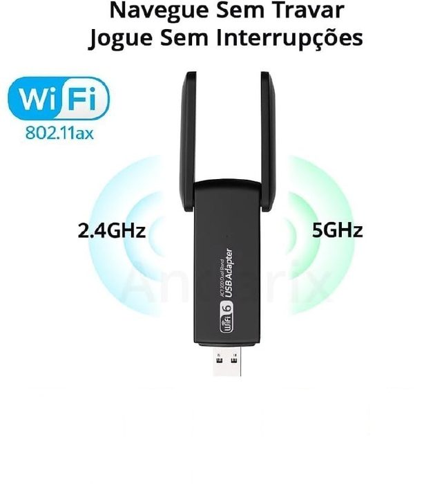 Adaptador WiFi USB Dual Band 5GHz 2.4GHz Até 1300Mbps Antena Wireless