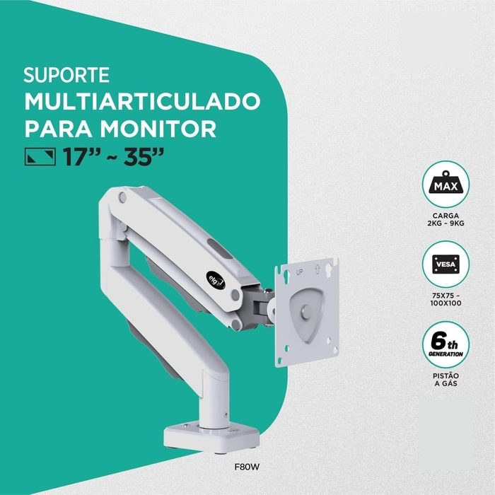 🎯 ELG F80W Suporte Articulado Mesa - Pistão a Gás 17' a 35' - Branco