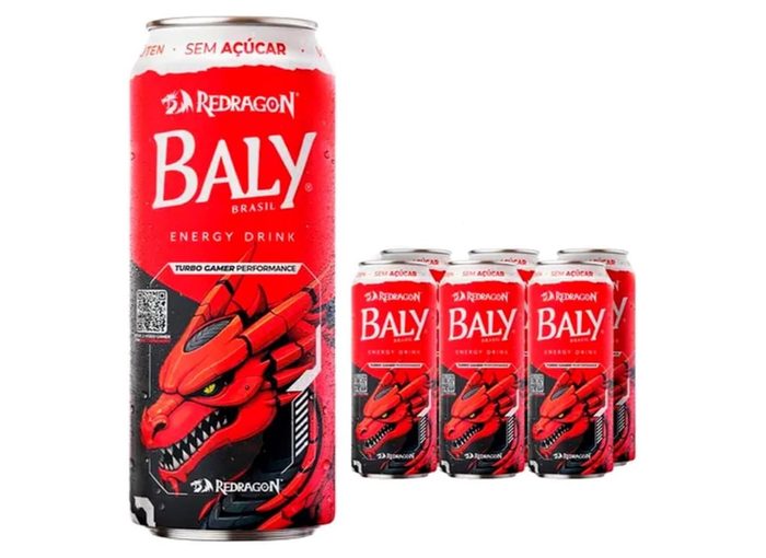 6 Energéticos Gamer Baly Redragon – Morango e Pêssego Sem Açúcar – 473ml