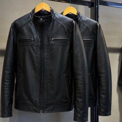 Jaqueta De Couro Masculina Slim Forrada Sem Capuz