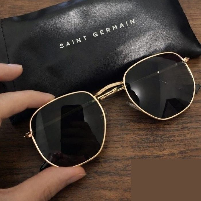 Óculos De Sol Saint Germain Dourado Harbor Aviador Uv400 Lente Preto Desenho Espelho