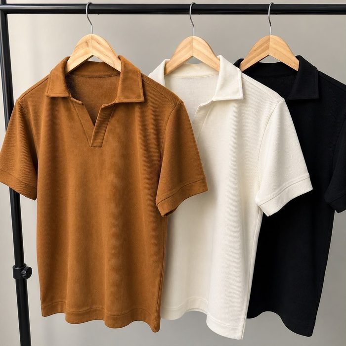 Camisa Camiseta Polo Masculina Texturizada Sem Botão P ao GG
