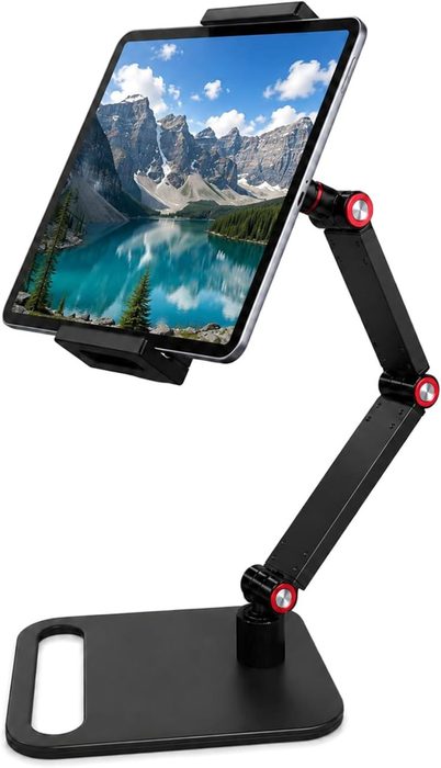 Suporte de Mesa Para Tablet Celular Com Base Giratória 360°– Ajustável, Dobrável e Retrátil Na Vertical