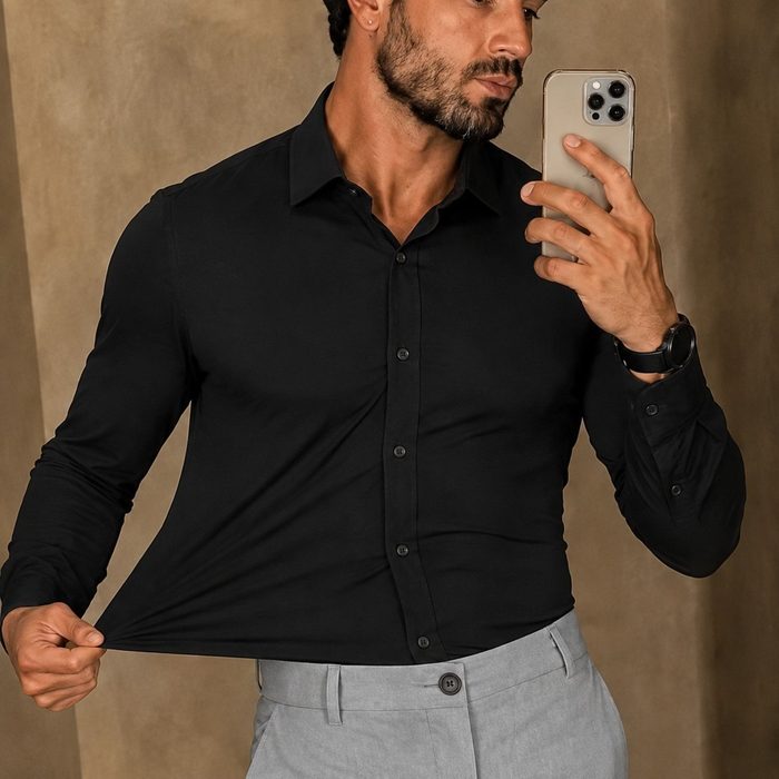 Camisa Social Masculina Slim Com Elastano Premium Stretch P ao G1