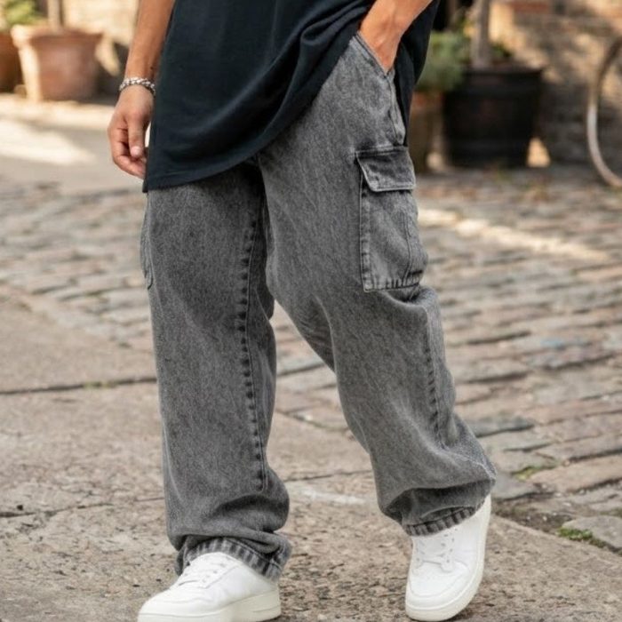 Calça Jeans Cargo Masculina Streetwear Preta Mescla P ao GG