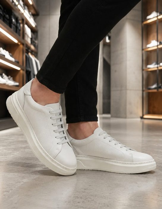 Tênis Masculino Couro Legítimo Casual Solado Alto Premium 38 a 43