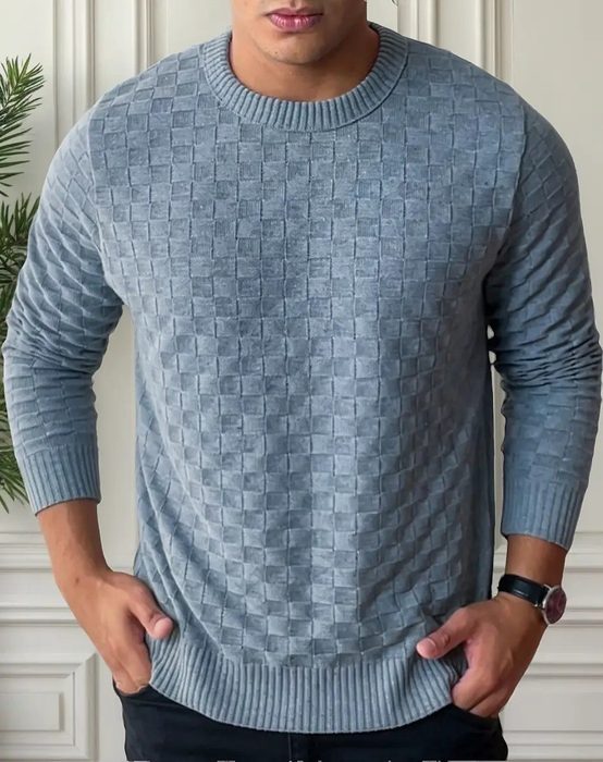 Suéter Masculino Lã Tricot Manga Longa Xadrez Blusa De Frio P ao GG