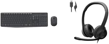 Combo Teclado e Mouse sem fio Logitech MK235 + Headset com fio USB-C Logitech H390 - Preto