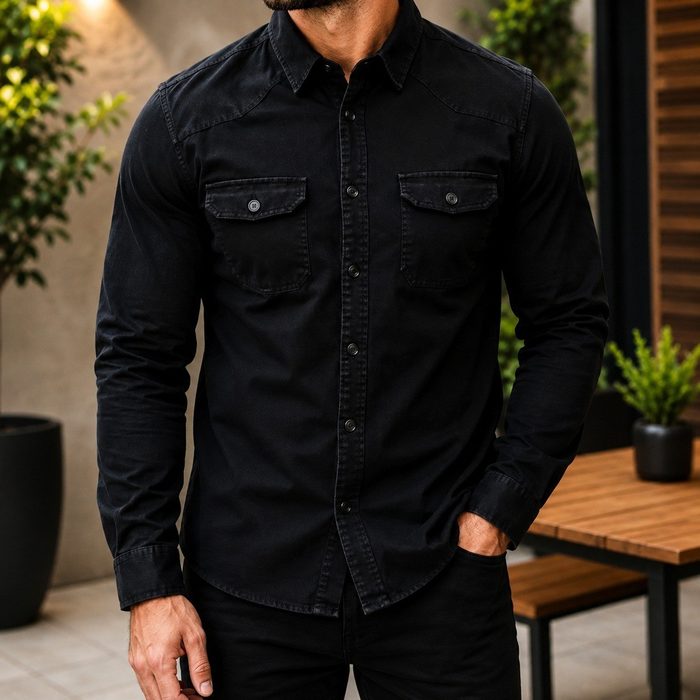 Camisa Jeans Social Manga Longa Slim M ao GG
