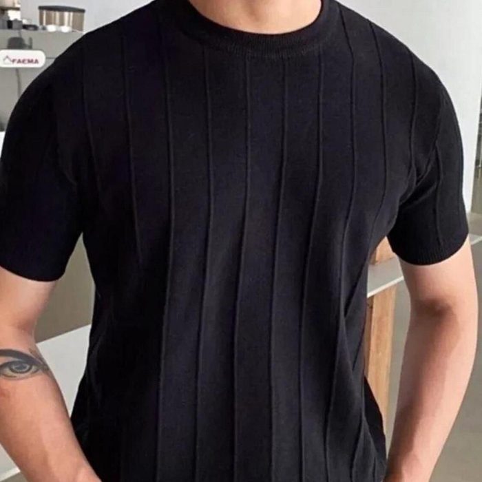 Blusa Masculina Básica Manga Curta Canelada Tricot Modal