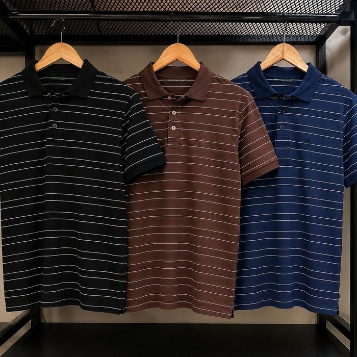 Polo Piquet Masculina Listrada Polo Wear Preto P ao GG