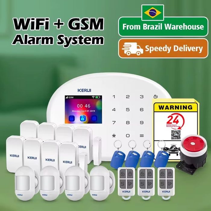 Sistema de Alarme Residencial Inteligente KERUI W202 Wi-Fi + GSM 2G Tuya com Sensor PIR sem Fio – Estoque no Brasil