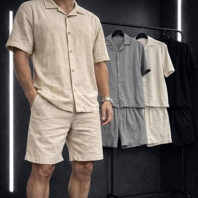 Conjunto Linho Camisa E Bermuda Linho Mitchelgutto Masculino P ao GG