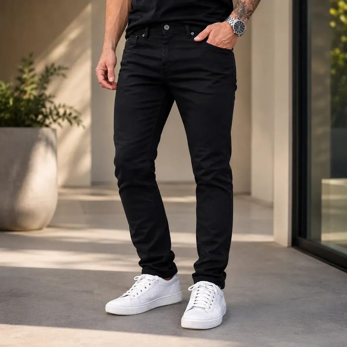 Calca Masculina Skinny Premium Sarja Elastano Confortável Preta 38 ao 48