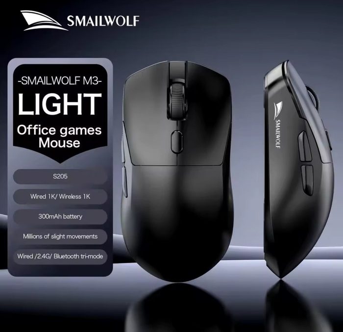 2x unidades Mouse SMAILWOLF M3, Sensor PAW3311 Tri-Mode, 12000 DPI, 1000Hz VERSÃO SEM DOCK PRETO
