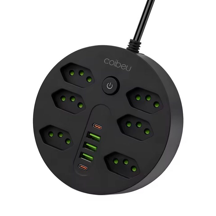 Coibeu Extensão 6 Tomadas + 3 Portas USB + 2 Portas Tipo C