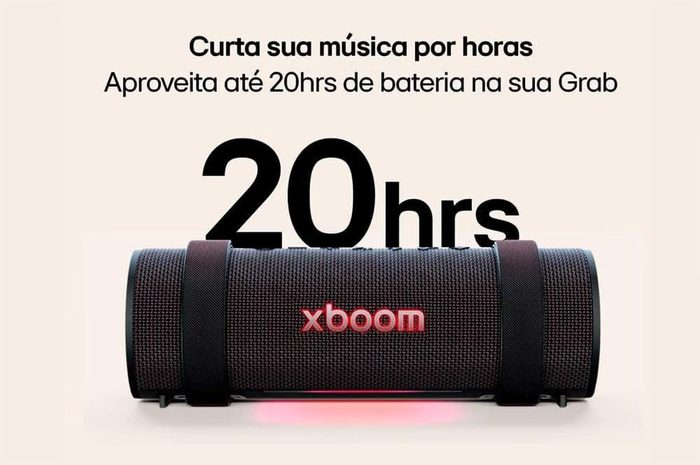 Caixa de Som LG XBOOM Grab, Bateria recarregável, IP67, até 20h de reprodução, luzes multicolor e resistência militar