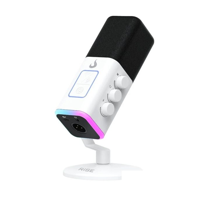 Microfone Gamer De Mesa Rise Mode Noisy Cube 01, RGB, USB, Branco - RM-MNC-01-W