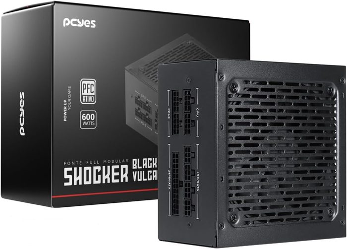 ⚡️ Fonte Gamer Pcyes Shocker Full Modular 600w 80 Plus White - Black Vulcan