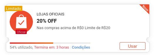 🎟️ 20% OFF sem valor mínimo