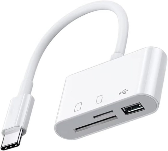 Adaptador USB Tipo C 3 em 1 para Leitor de Cartão SD TF Micro SD e Porta USB 3.0