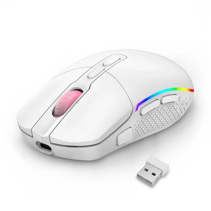 Mouse Gamer Sem Fio Redragon Invader Pro, RGB, 10000 DPI, 8 Botões, Wireless, Branco - M719W-RGB-PRO
