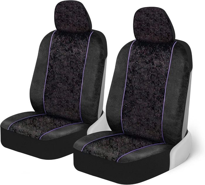 Bdk Capas de assento de carro preto Stardust para bancos dianteiros, 2 unidades. Conjunto de capas de assento dianteiro com padrão de glitte