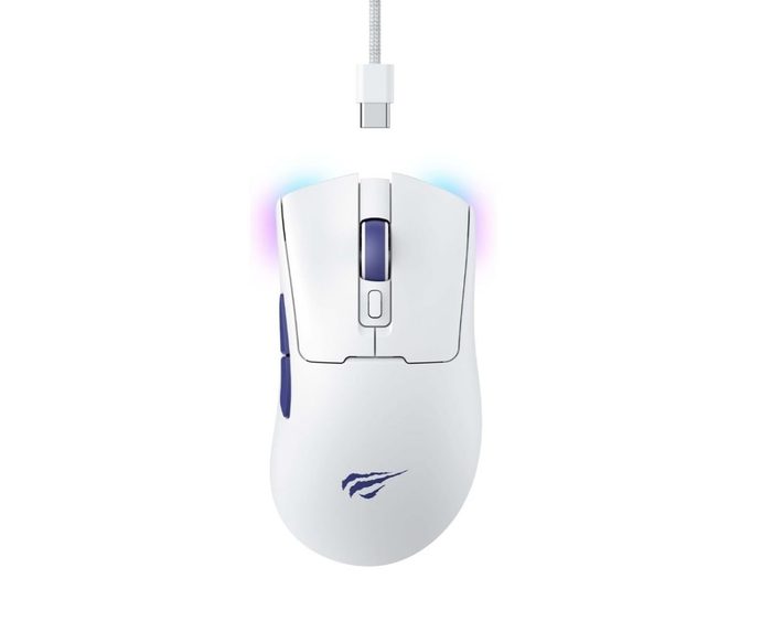 Havit Mouse Gamer Quad-Mode MS966WB White, Sem Fio e Com Fio, Wireless 2.4GHz USB-A e USB-C , RGB, 7 Botões, Branco por