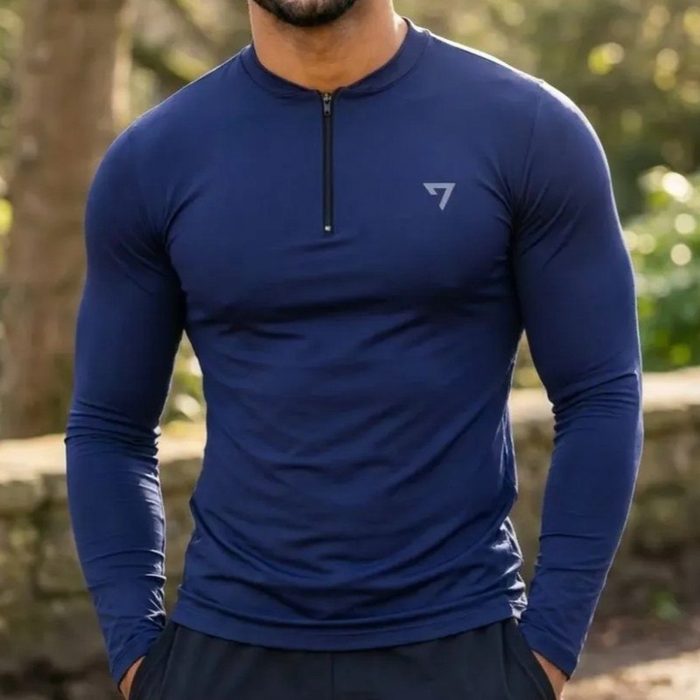 Camisa Térmica Masculina Segunda Pele Manga Longa Com Zíper Azul-marinho P ao GG